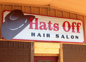 Hats Off Hair Salon sign by Paul Silva